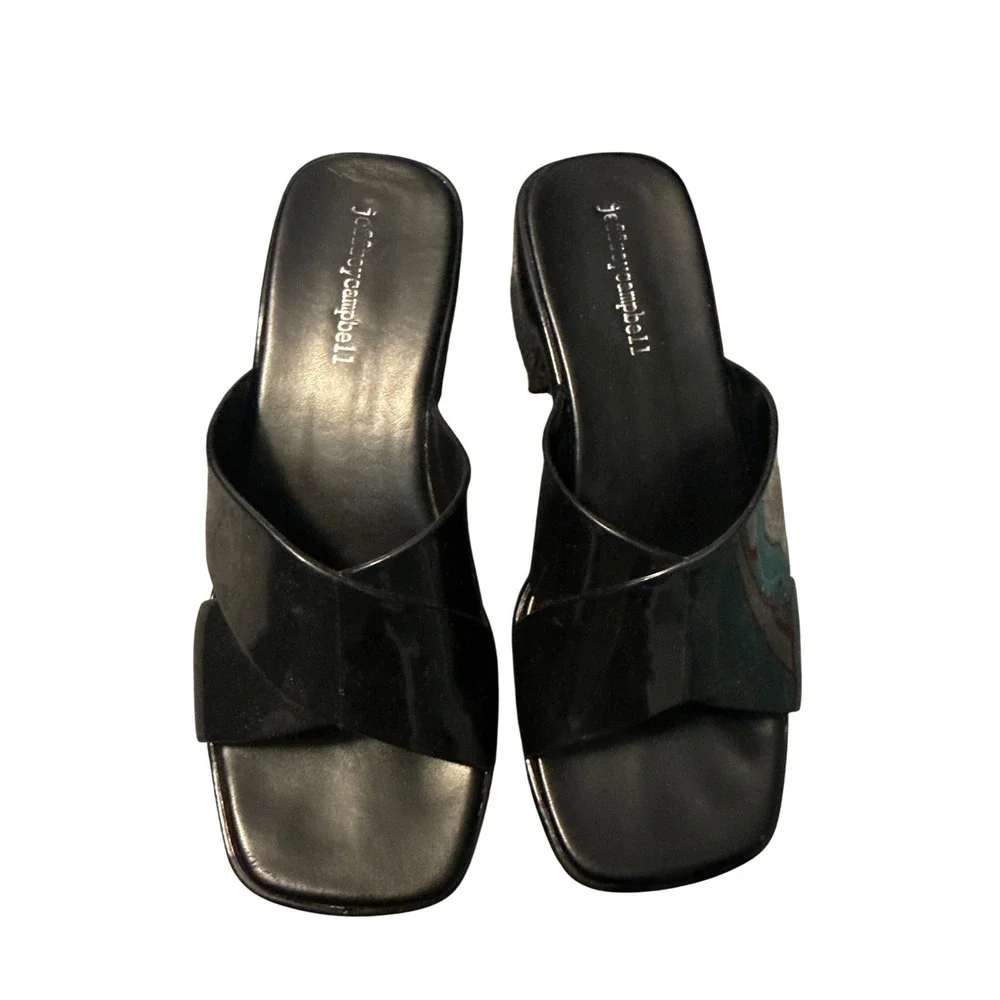 Jeffrey Campbell PLAY Bubblegum Black Shiny Platform Jelly Sandals Mules Size 6M